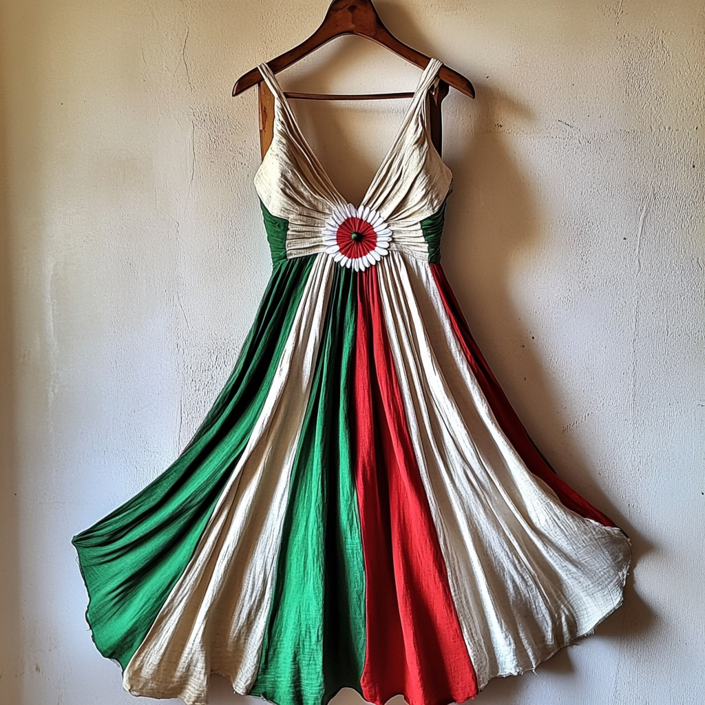 Abito corto vintage da donna con bandiera italiana e margherite