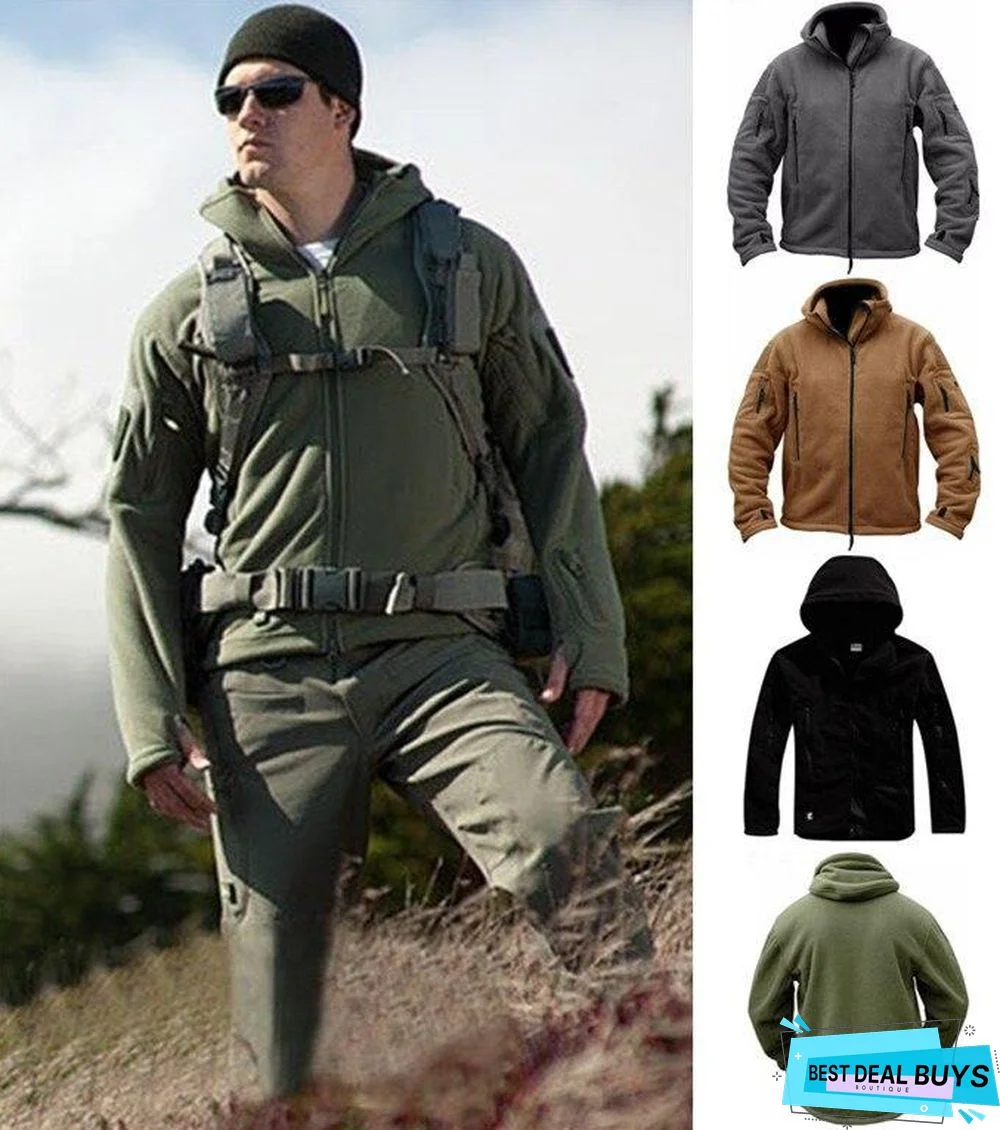 Military Fleece Tactical Jacket Solid Casual Hooded Jacket Army Zipper Coat Outdoor Thermal Ventilation Sports Polar Clothes