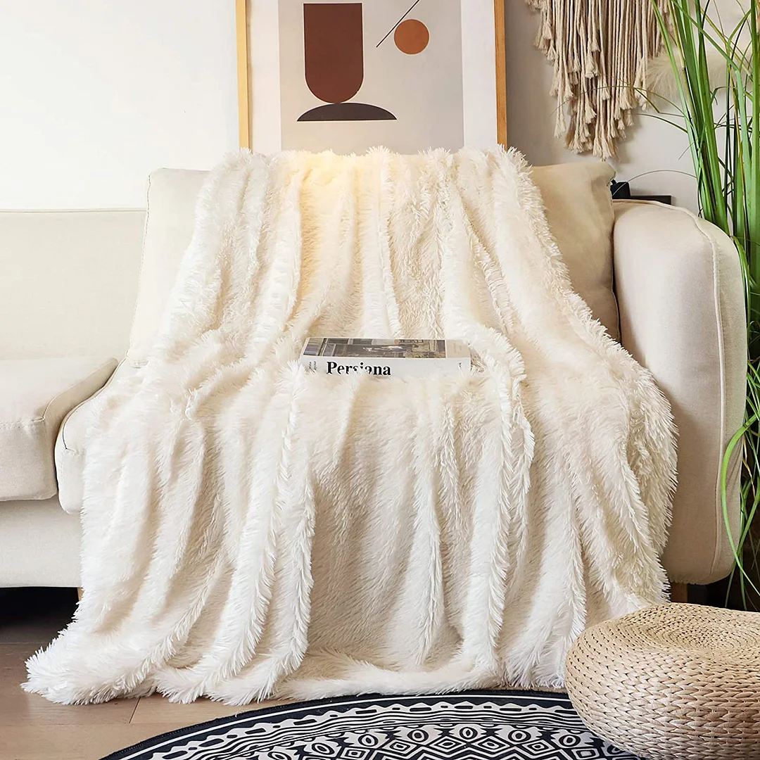 Home Decorative Soft Faux Fur Shaggy Throw Blanket Plush Fleece for Couch Sofa Bed Cover
