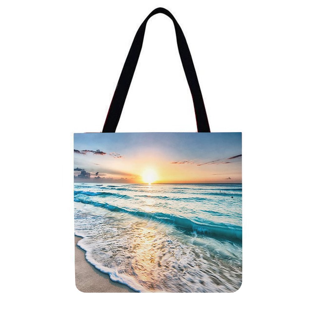 Linen Tote Bag-Seaside sunset