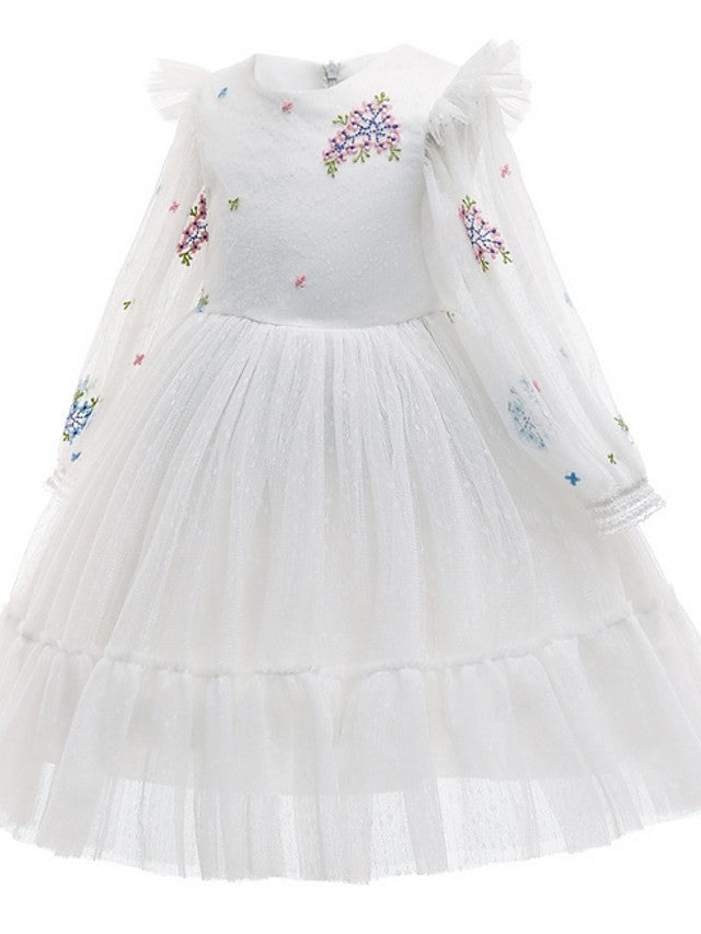 Daisda Ball Gown Long Sleeve Jewel Neck Flower Girl Dresses Tulle With