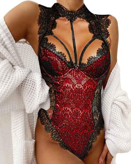 Lace Mesh Padded Bodysuit Women's Sexy Lingerie