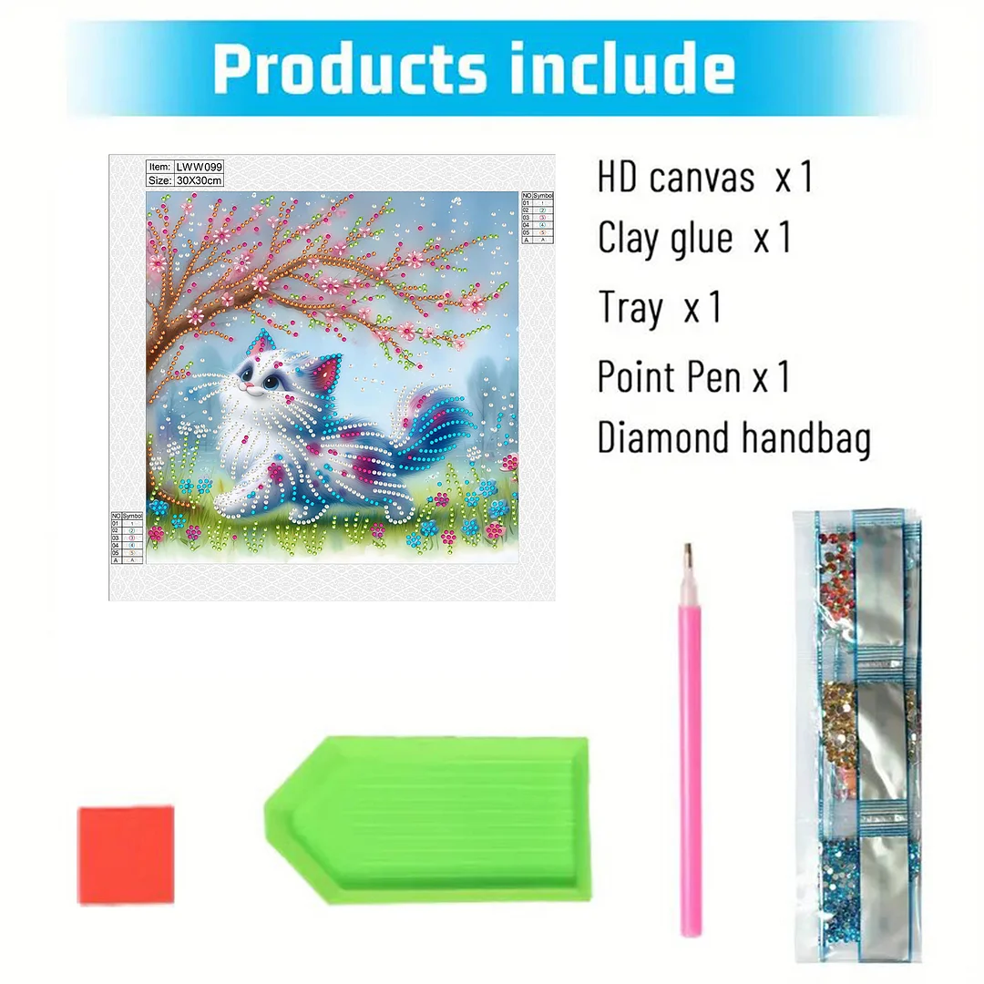Spring Cat - Partial Special Shaped Drill Diamond Painting Kits (Canvas|30*30cm)