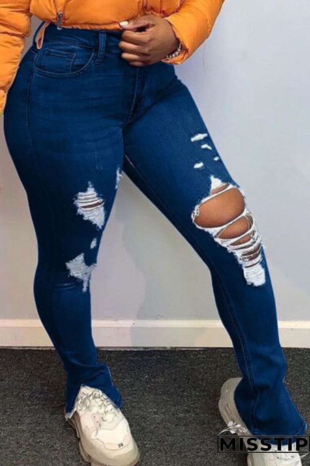 Dark Blue Broken Holes Denim