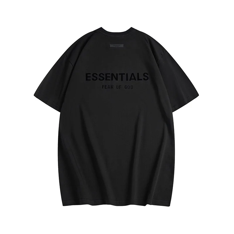 ESSENTIALS Multi-line Letter Flocking Casual Men's and Women's Pure Cotton Short-sleeved T-shirt