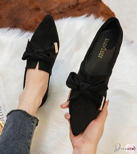 Bowknot Pointed Loafers Flat Slip-on