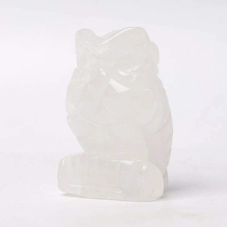 2.0" Clear Quartz Owl Figurine Crystal Carvings