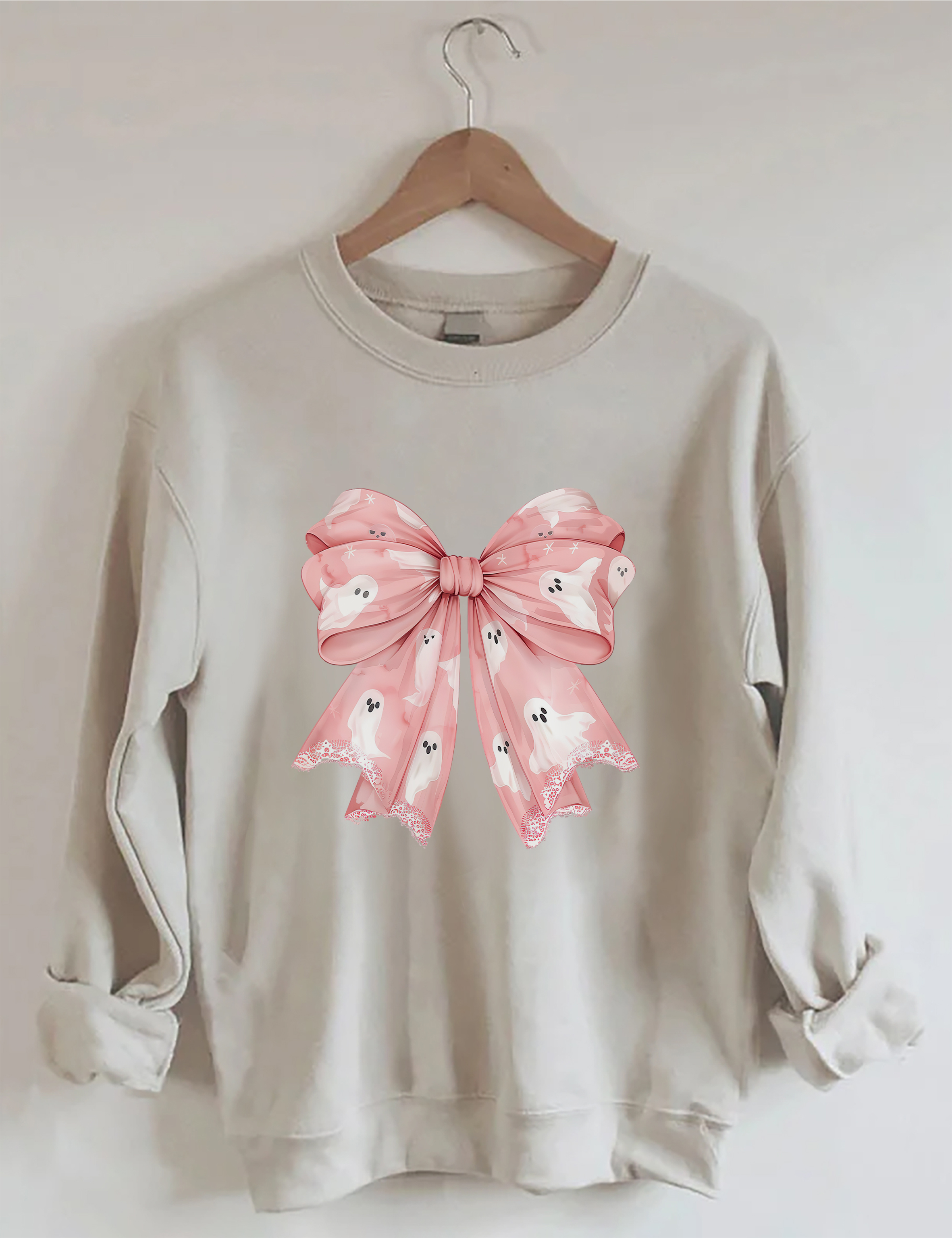 Pink Ghost Bow Coquette Halloween Sweatshirt