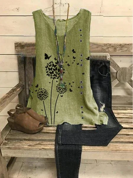 Casual V Neck Sleeveless Floral Shirts & Tops