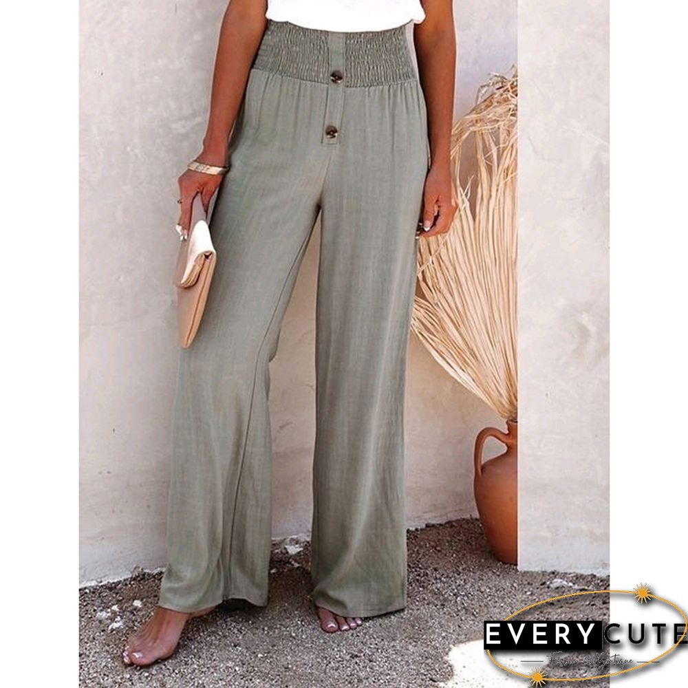 Greyish Green Elastic Waist Wide Leg Casual Pants
