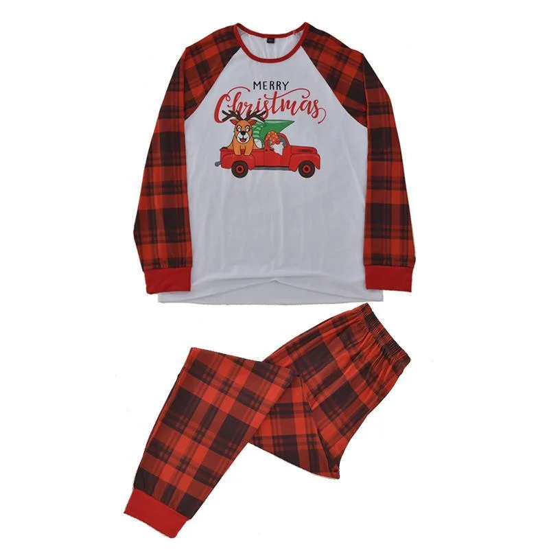 Christmas Family Matching Sleepwear Pajamas Sets Deer Merry Christmas Plaids Top and Pants