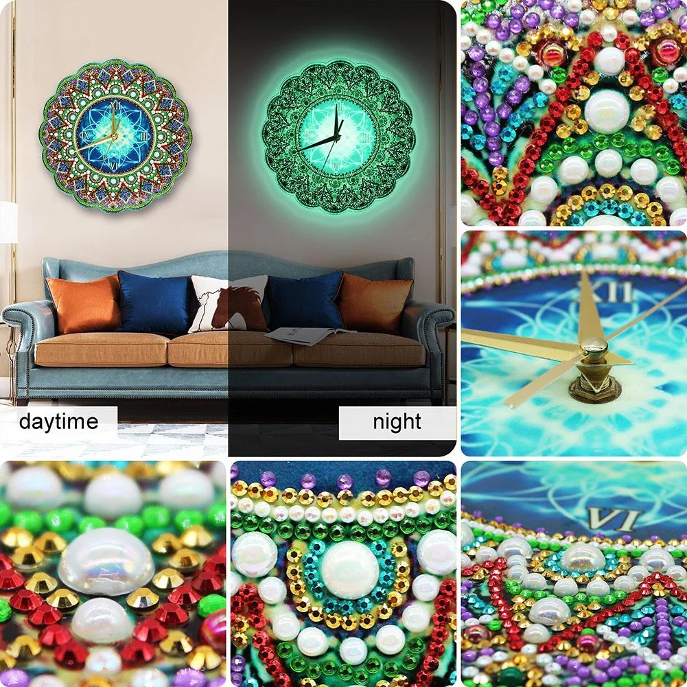 DIY Full Drill Special Shape Diamond Painting Datura Clock Cross Stitch