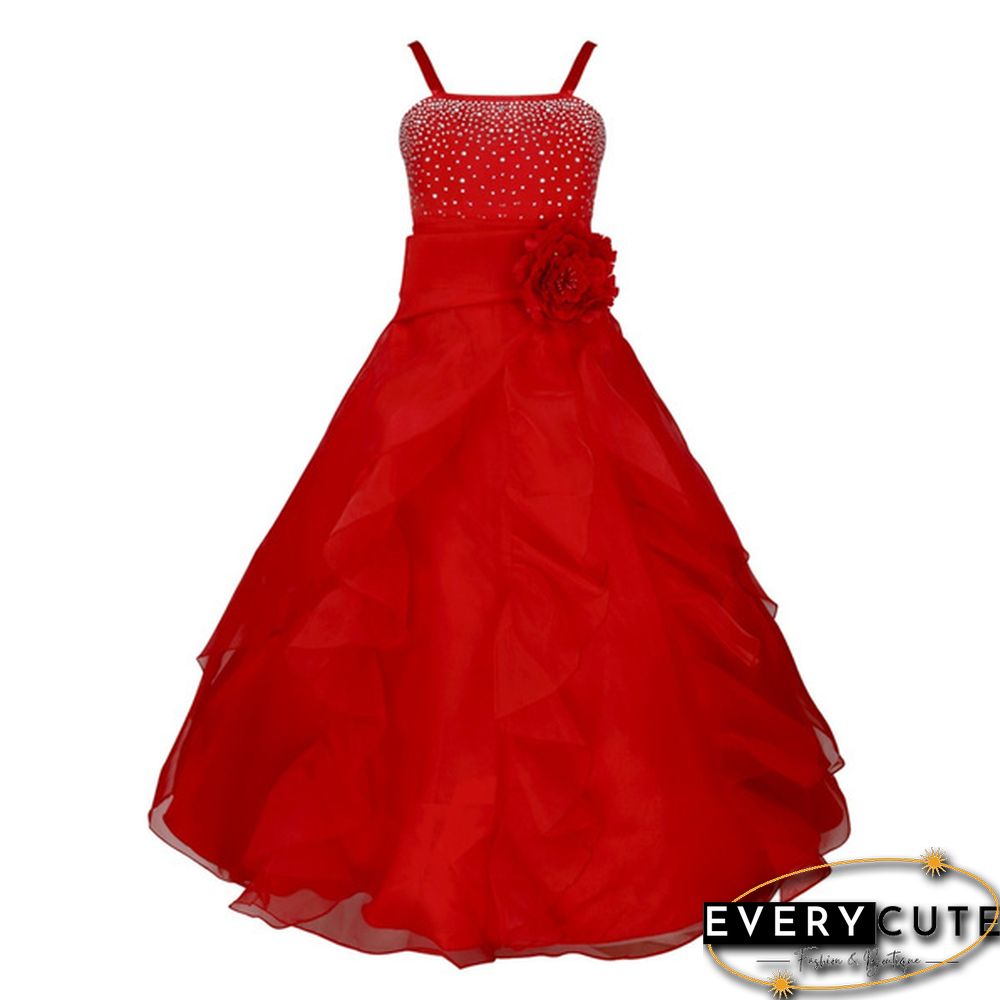 Girls Sleeveless Organza Dress Birthday Wedding Party Princess Prom Dresses