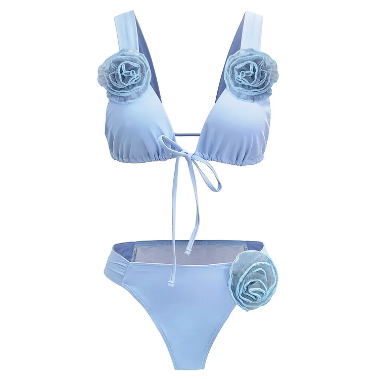 3D Flower Lace Up Sexy Bikini Swimsuit Flaxmaker