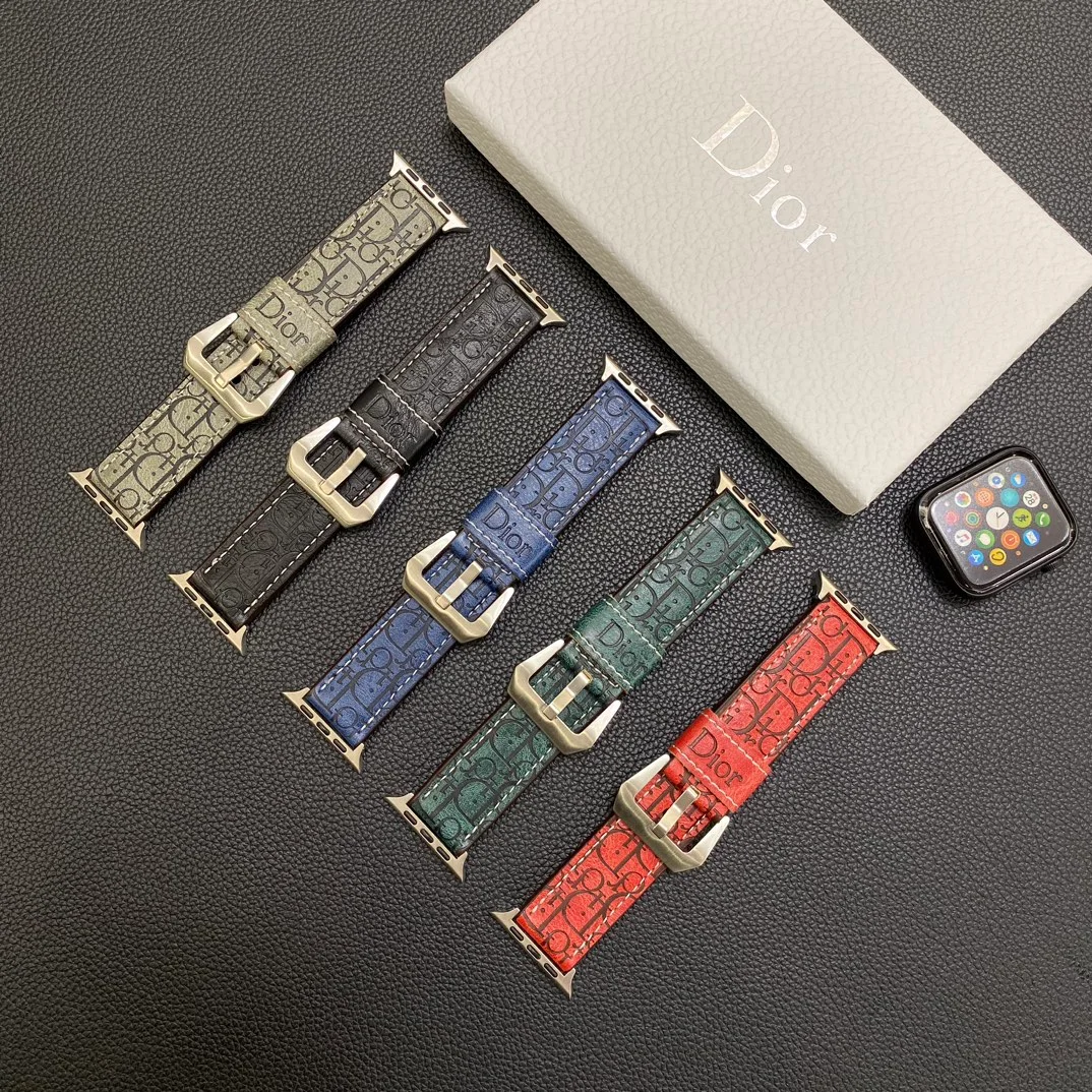 Genuine Leather Apple Replacement Leather Embossed Watch Band-Dior-[GUCCLV]
