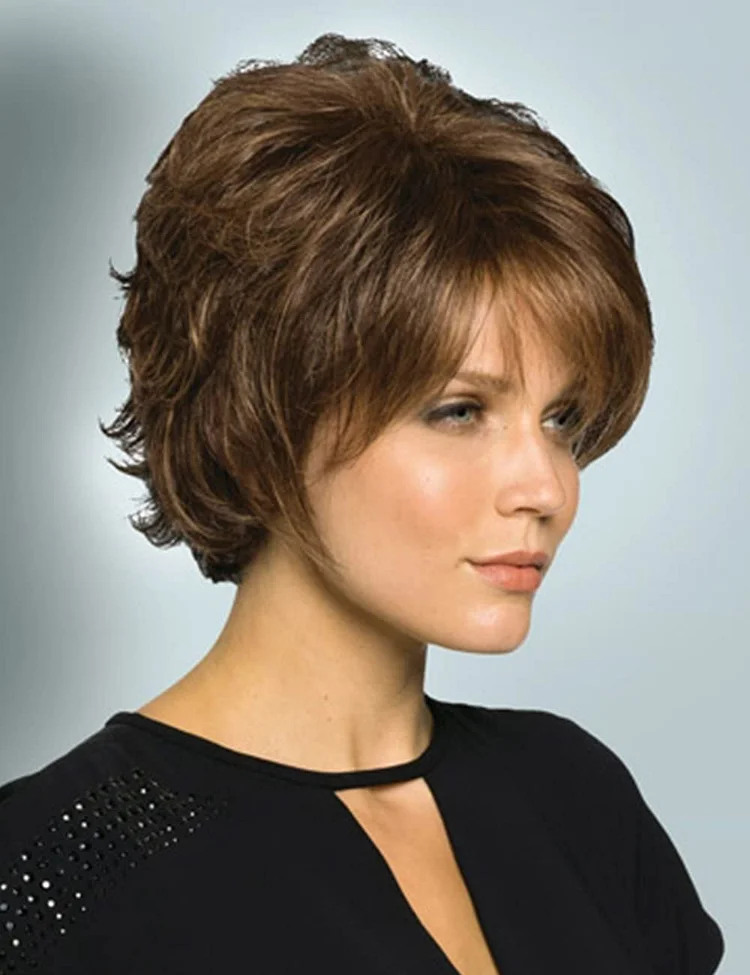 Short Curly Brown Pixie Cut Wigs for White Women