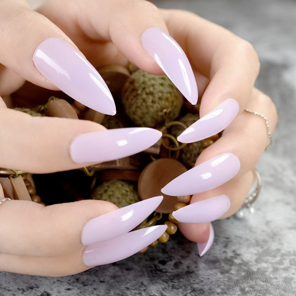 Nude Extra Long Fake Nails Coffin Full Cover Glossy False Nail Long Ballerina Nails with Glue Sticker-Nail Inspo