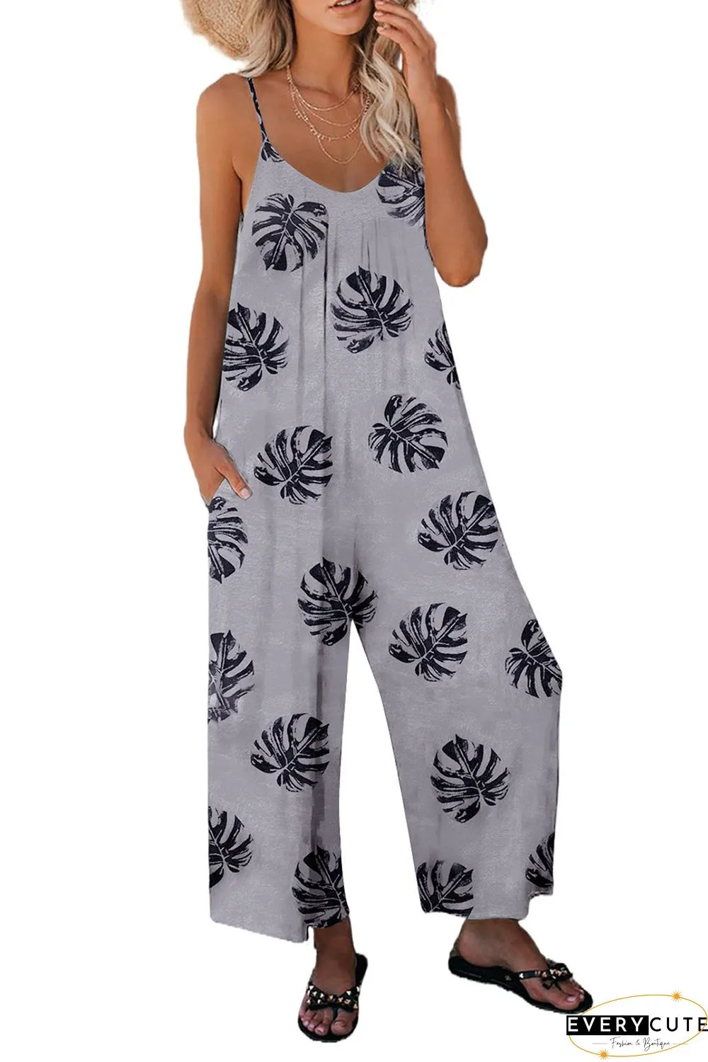 Print Spaghetti Strap Wide Leg Jumpsuit