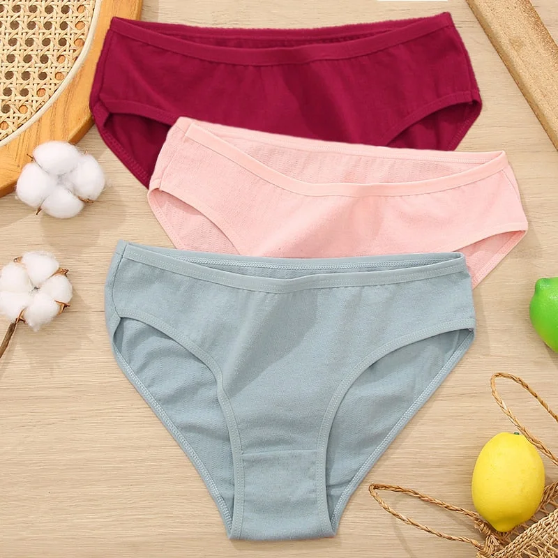 FINETOO 3Pcs Women Cotton Panties Comfortable Briefs Ladies Low-rise Underpants S-XL Girls Underwear Fashion Plus Size Panty New