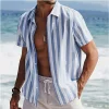  Striped Short-Sleeve Button-Up Shirt for Men - Perfect for Summer Beach Outings by Inlyline