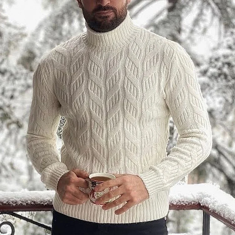 Men's Retro Aran Jacquard Knit Turtleneck Sweater