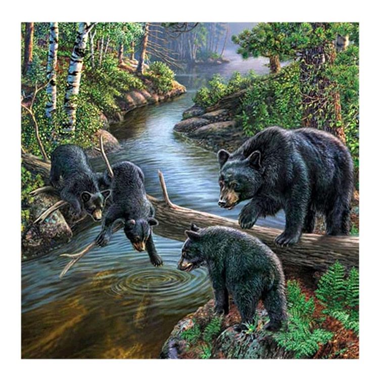 Peinture de diamant - rond partiel - ours noirs
