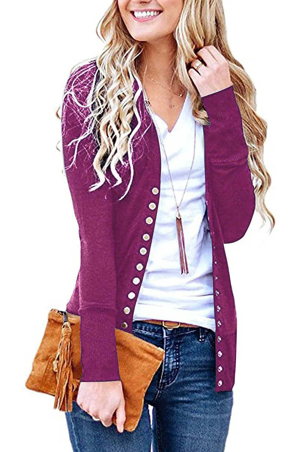 Churchf Churchf Hot Style Spring Wish Short Solid Color V-Neck Long Sleeve Button Cardigan Top