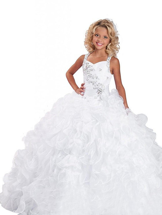 Oknass Ball Gown Sleeveless Jewel Neck Flower Girl Dresses Organza With Tier Solid