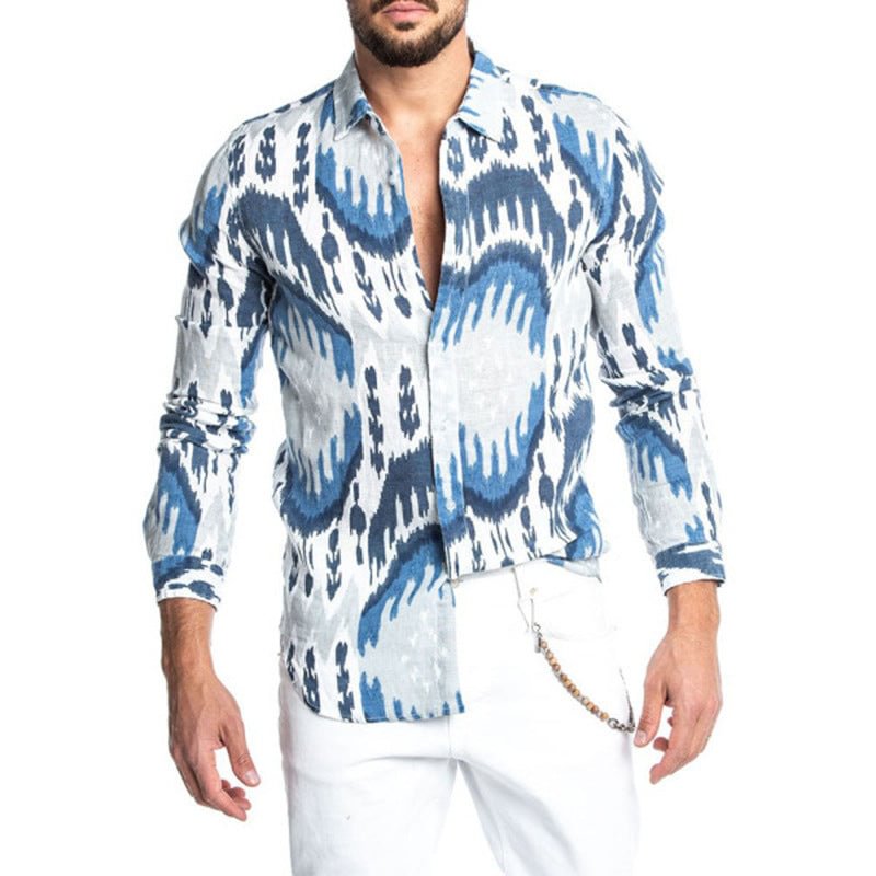 Beach Trend Printing Long Sleeve Shirt Cardigan Men