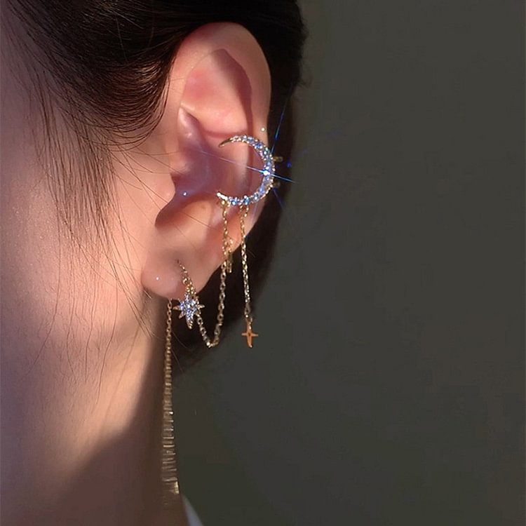 Star&Moon Design Tassel Ear Clip Ear Line