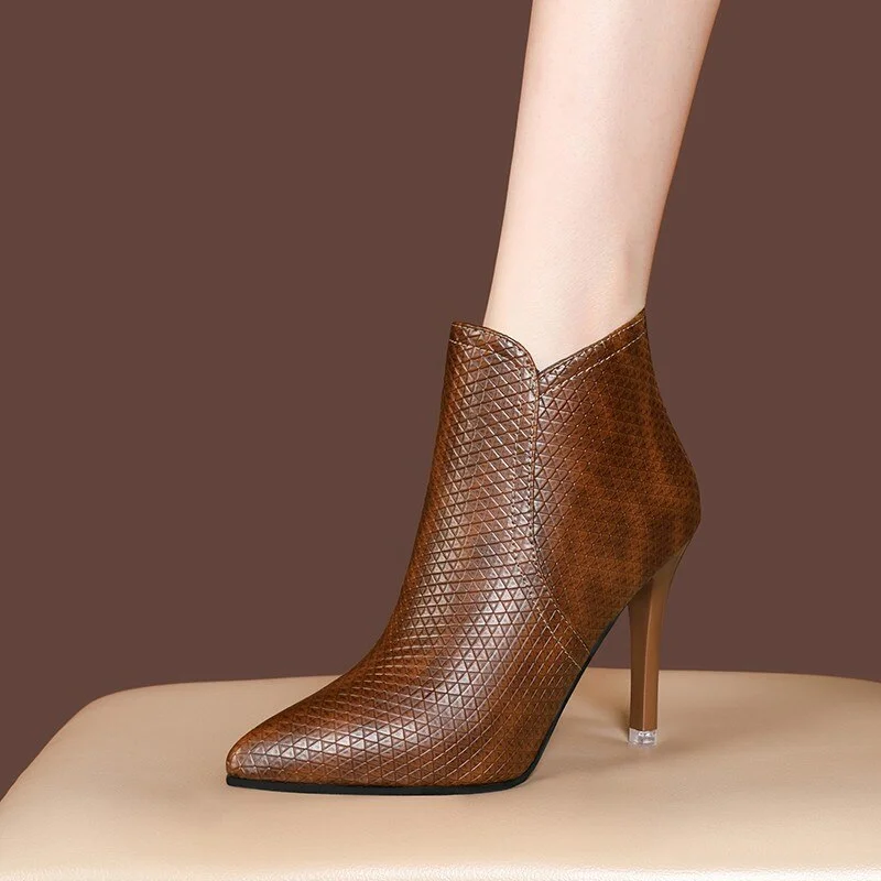Blankf New Glamour Brown Black Women Ankle Nude Formal Boots Sexy High Heels Office Lady Shoes Plus Big Size 41 42 43
