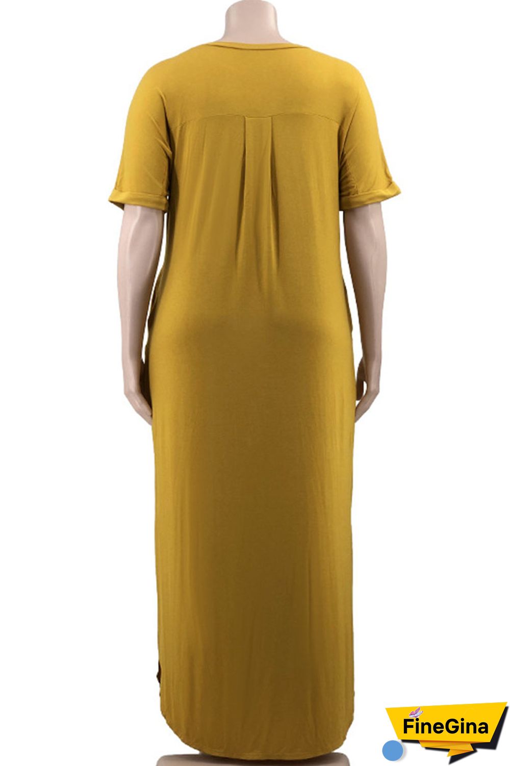 Yellow Casual Solid Patchwork Slit V Neck Straight Plus Size Dresses