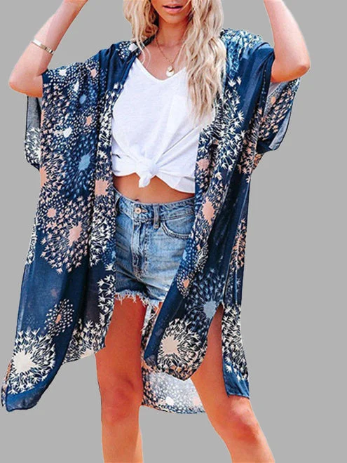 Women's Half Sleeve Cardigan Floral Printed Tops