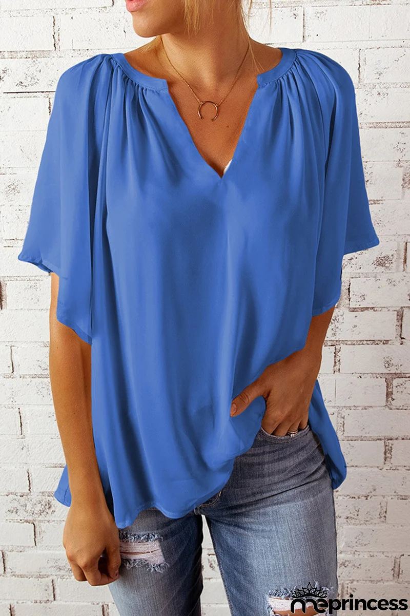 Casual Solid Patchwork V Neck T-Shirts(6 Colors)