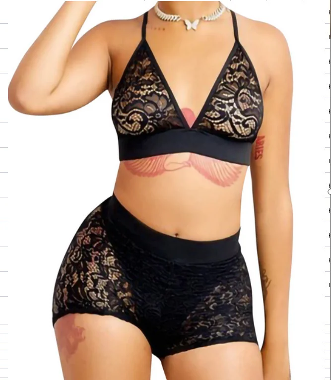 Churchf New Love Black Home Clothes Two-Piece Set Of Fashion And Comfortable Lace Lace Pajamas Set