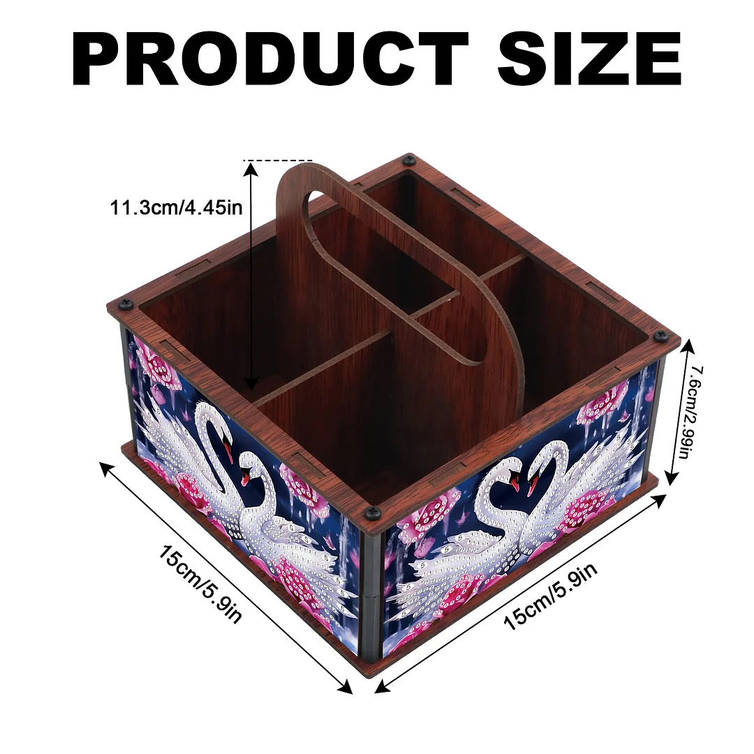 DIY Rose Swan Wooden Diamond Painting Handheld Storage Box Kit Tabletop Decor