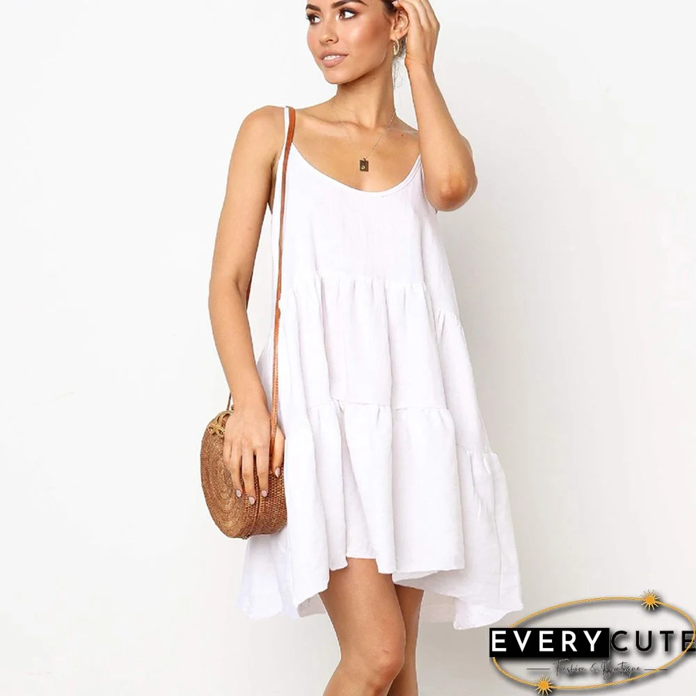 White Backless Knot Tie Spaghetti Strap Dresses