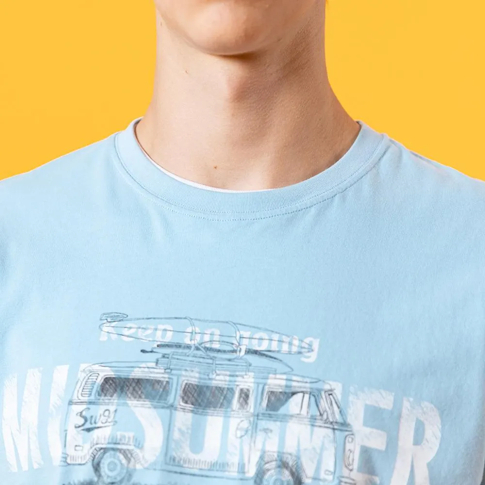 SIMWOOD 2021 summer new t-shirt men fashion bus letter print tees 100% cotton breathable tops high quality tshirt SJ120540