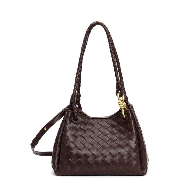 Women's Medium Two-Layer Cowhide Leather Solid Color Elegant Vintage Style Streetwear Weave Pillow Shape Zipper Straw Bag2