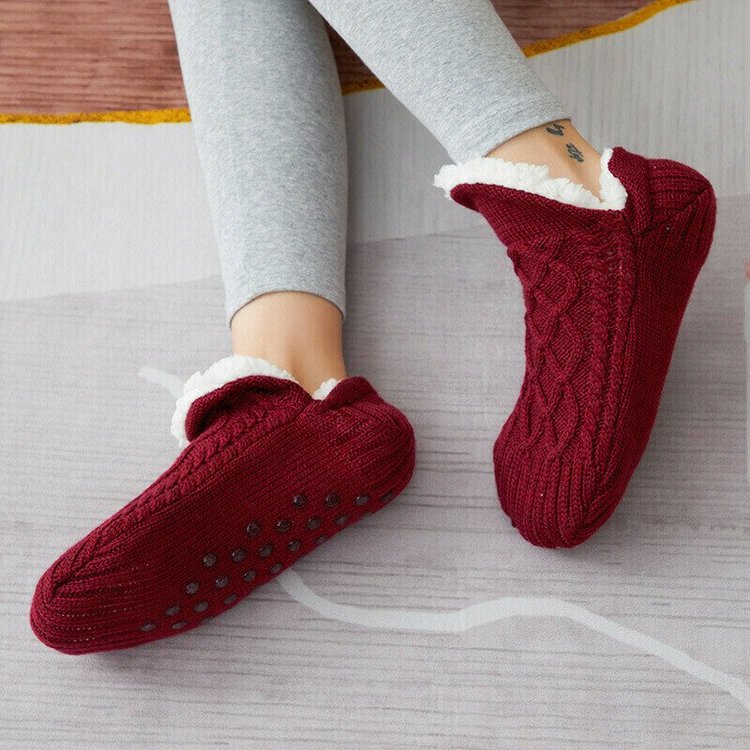 Woven And Velvet Indoor Socks Slippers