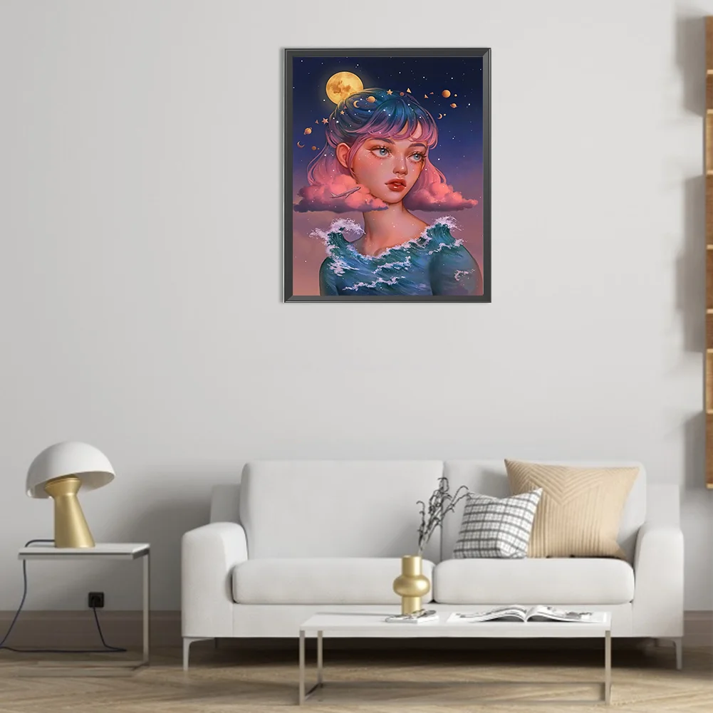 Partial AB Diamond Painting - Full Round Drill - Moon Girl(Canvas|45*55cm)