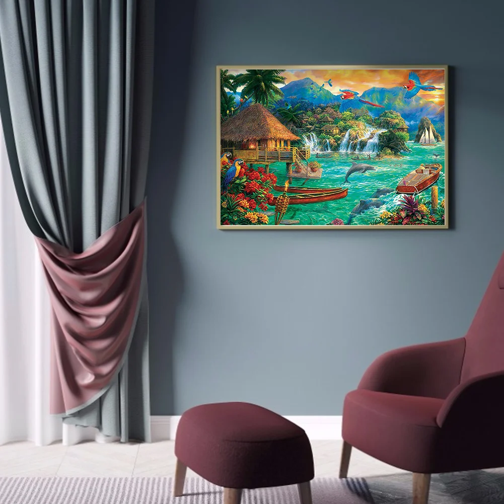 Full Round Diamond Painting 50*40cm - Dolphin And Parrot