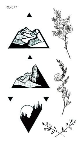 Free Shipping Planet Sun Mountain Pine Tree Temporary Tattoos Sticker Triangle Wave Tattoo Body Art Arm Black Small Fake Tattoo