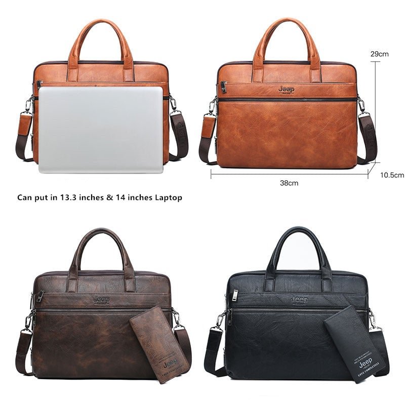 Men's Briefcase Bags For 14" Laptop Man Business Bag 2Pcs Set Handbags High Quality Leather Office Shoulder Bags Tote