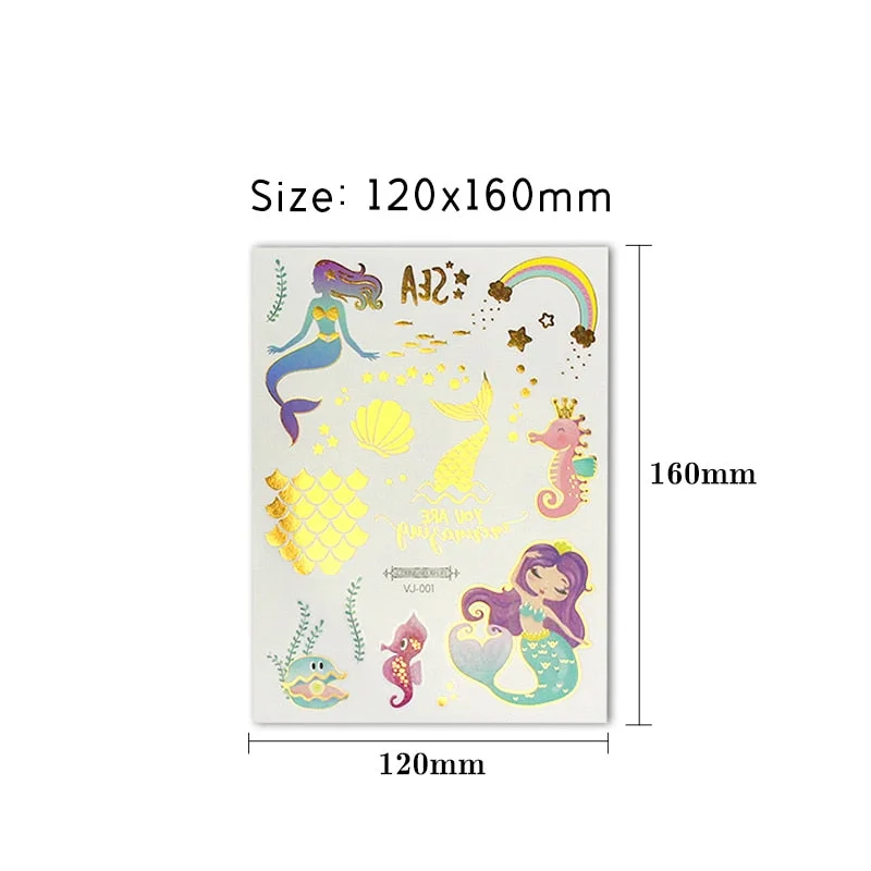 water tattoos for kids cartoon silver gold tattoo sticker sea mermaid temporary tattoos children girls hand tattoo finger decal