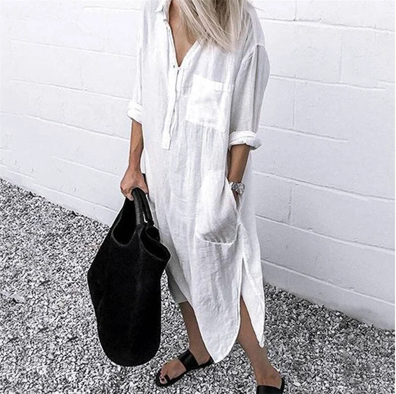 Women Summer Spring Beach Dress White Casual Elegant Ladies Long Sleeve Maxi Office Plus Size Dresses Robe Vestidos Plus Size