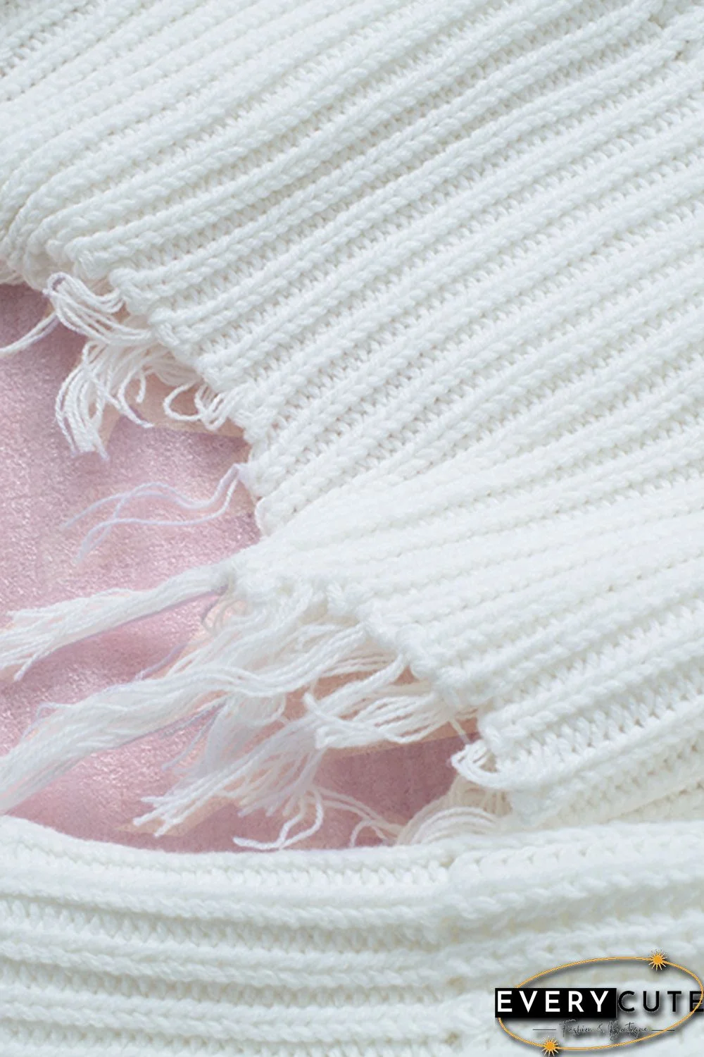 White Tainted Love Cotton Distressed Sweater