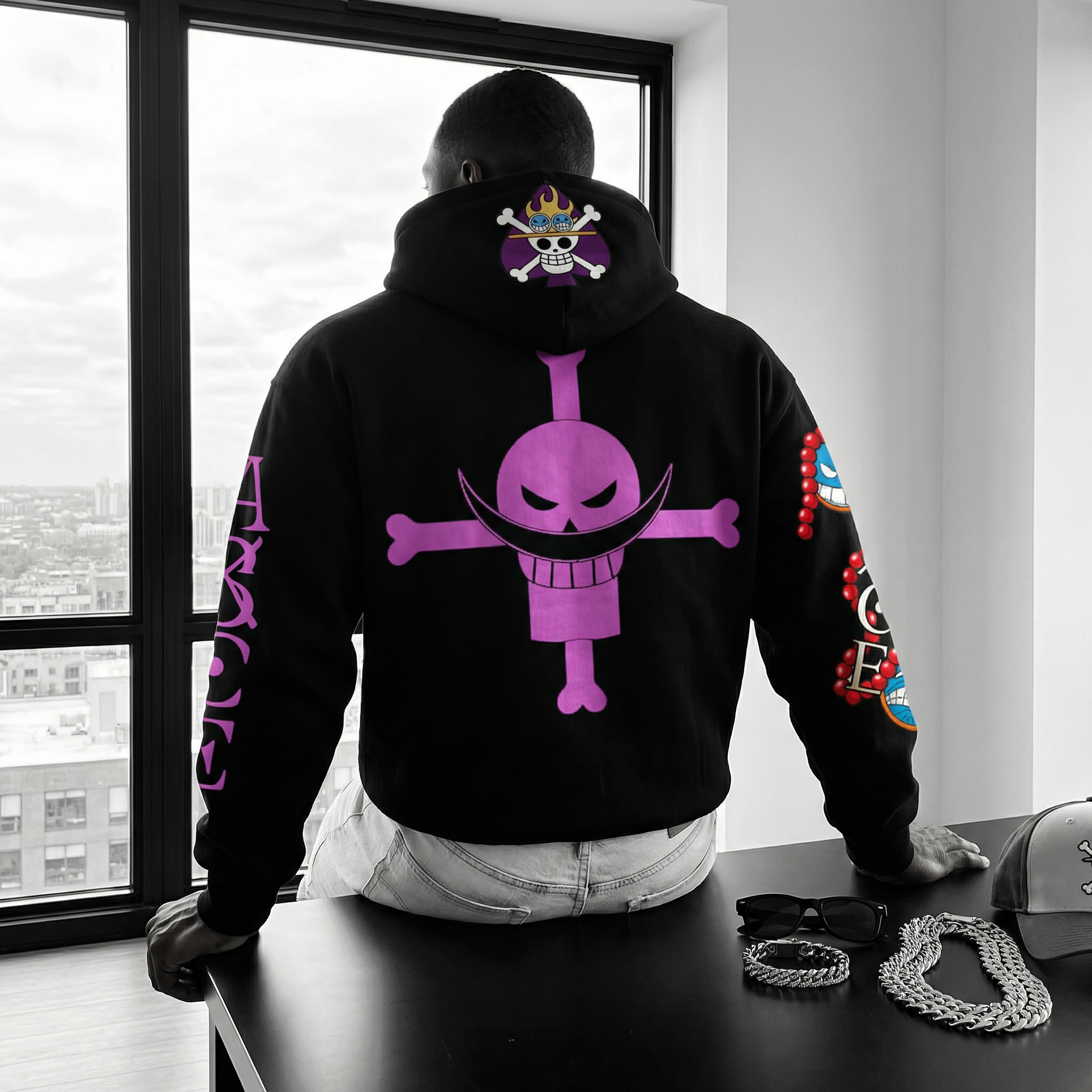 Men's Pirate Crew Glow-in-the-Dark Reflective Print Hoodie