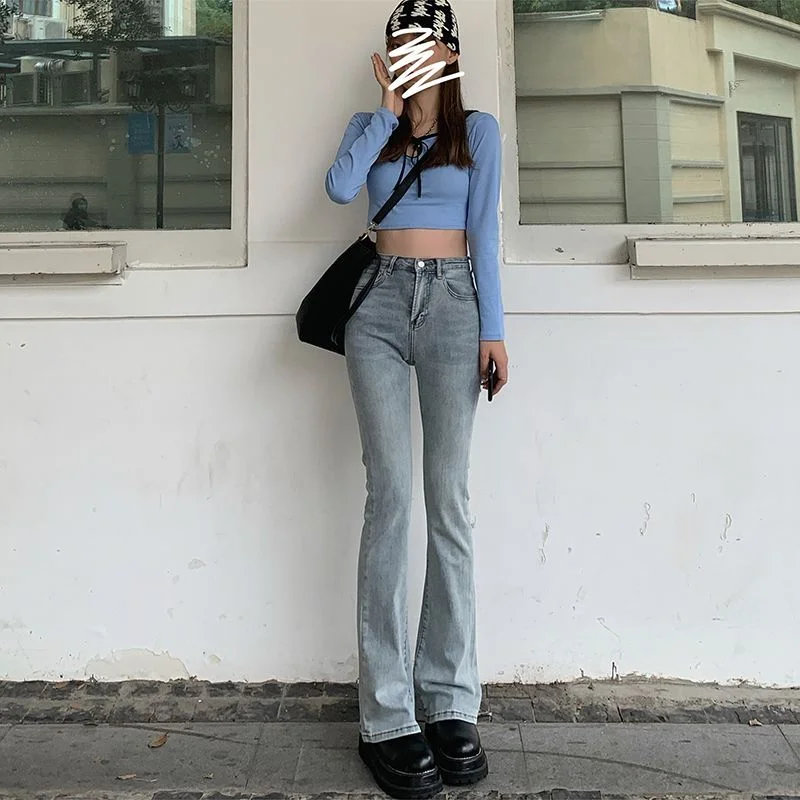 High-Waist Washed Bootcut Jeans YP2115