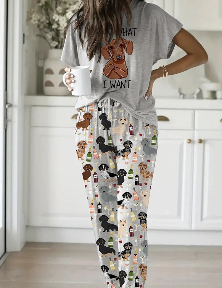 Women's Dachshund Wine Casual Pajama Set